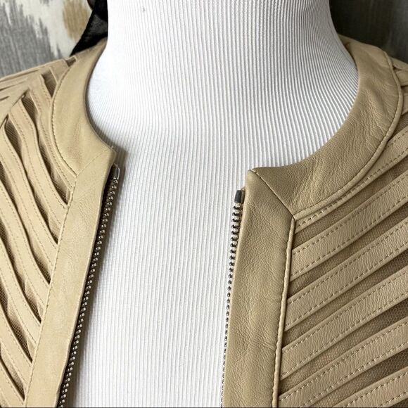 Ralph Lauren 2015 Resort Sandstone Beige Chevron Lamb Leather Zip Front Jacket - Picture 10 of 16